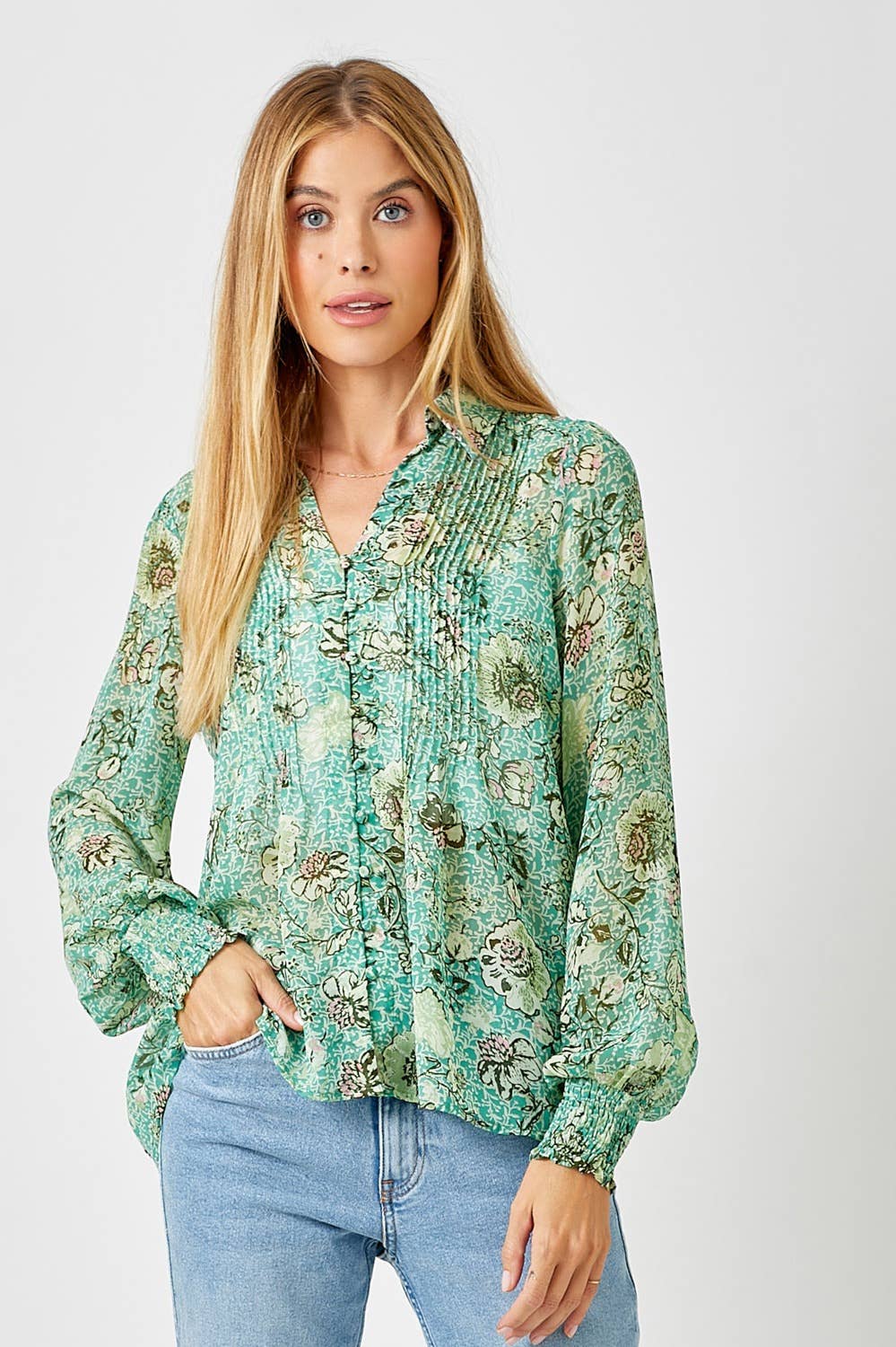 Mystree - 60532 Pintuck Print Blouse Mystree