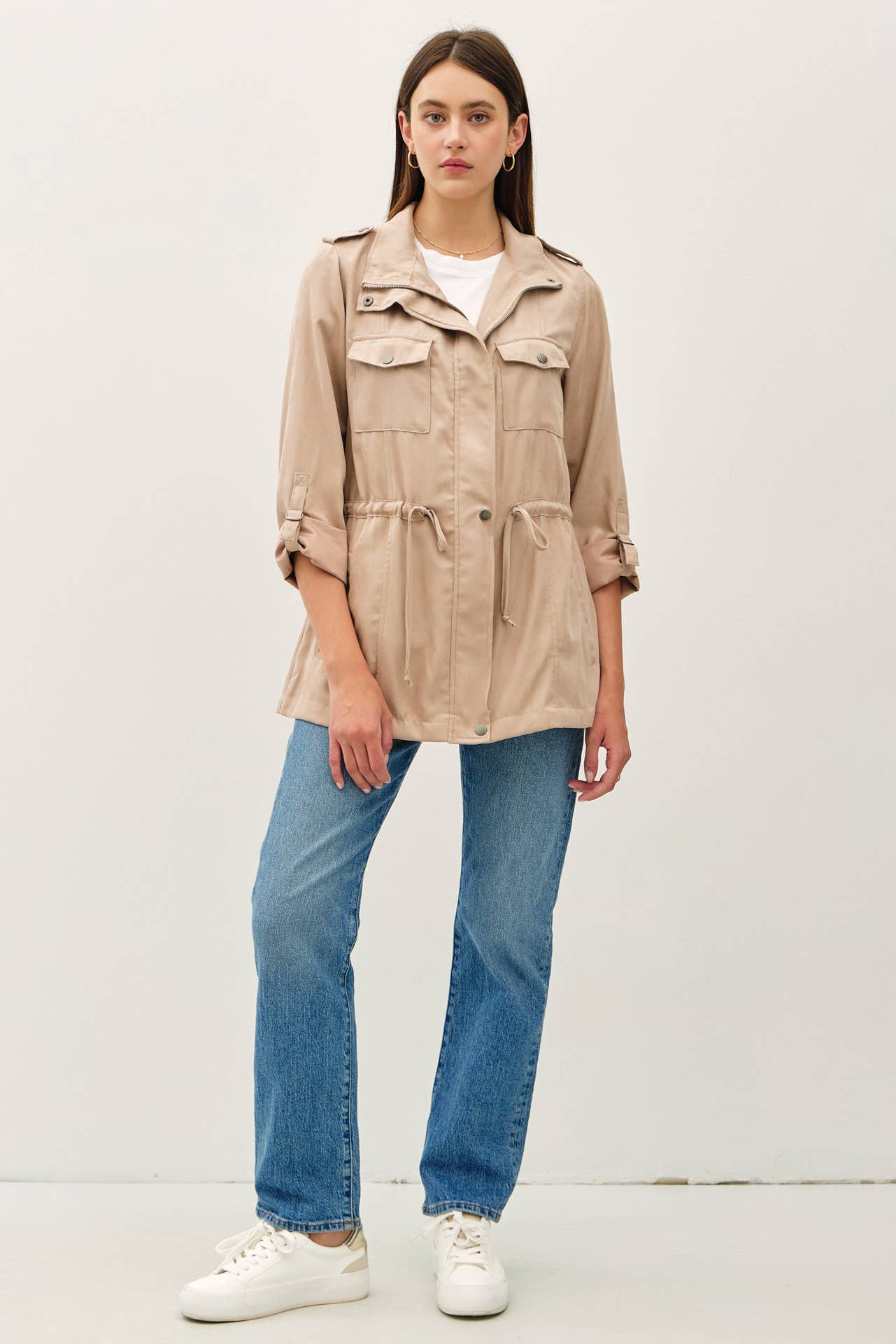 CINCHED WAIST SAFARI CARGO UTILITY JACKET