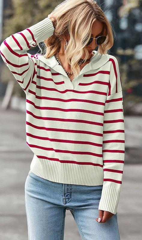 V-Neck Striped Sweater Miss Sparkling