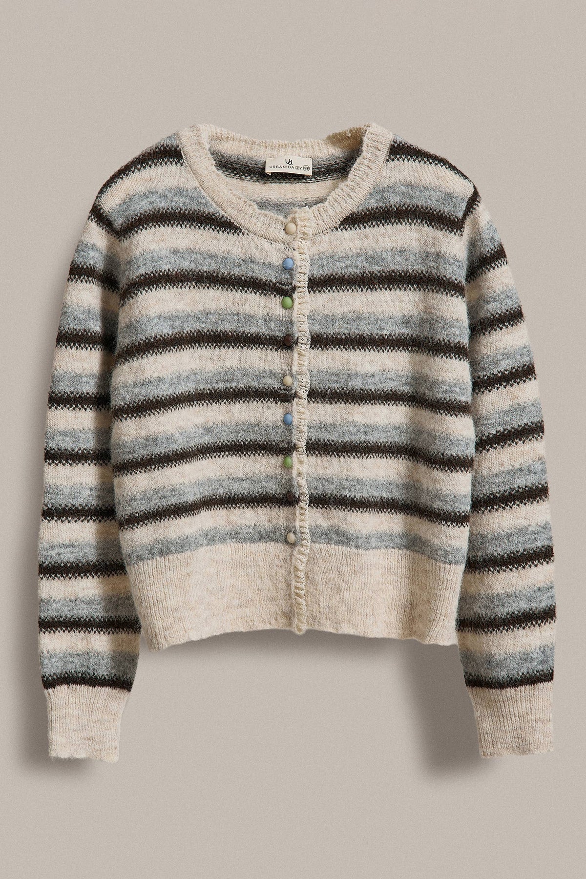 Vintage Stripe Scallop Trim Cardigan