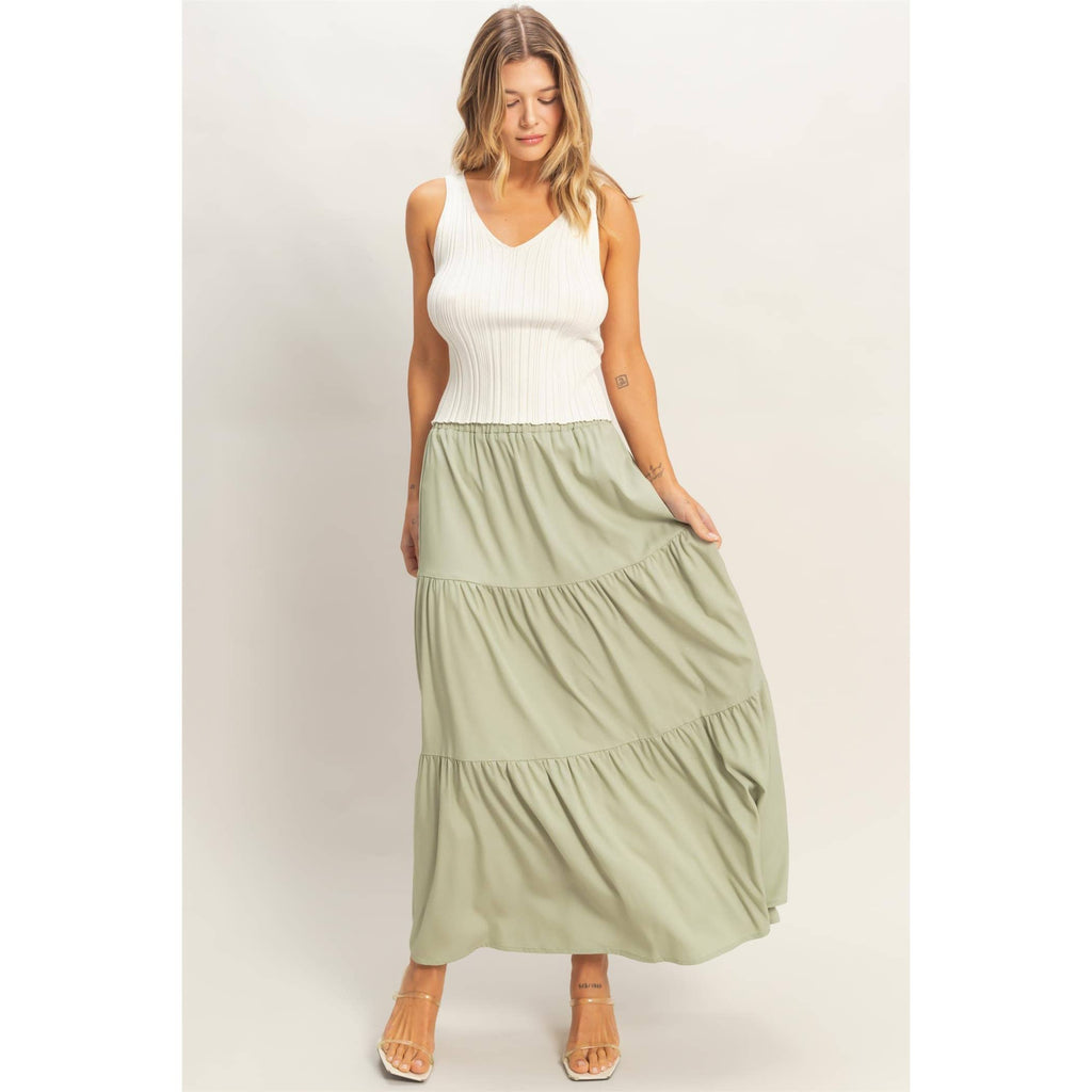 Elastic Waist 3-Tier Skirt