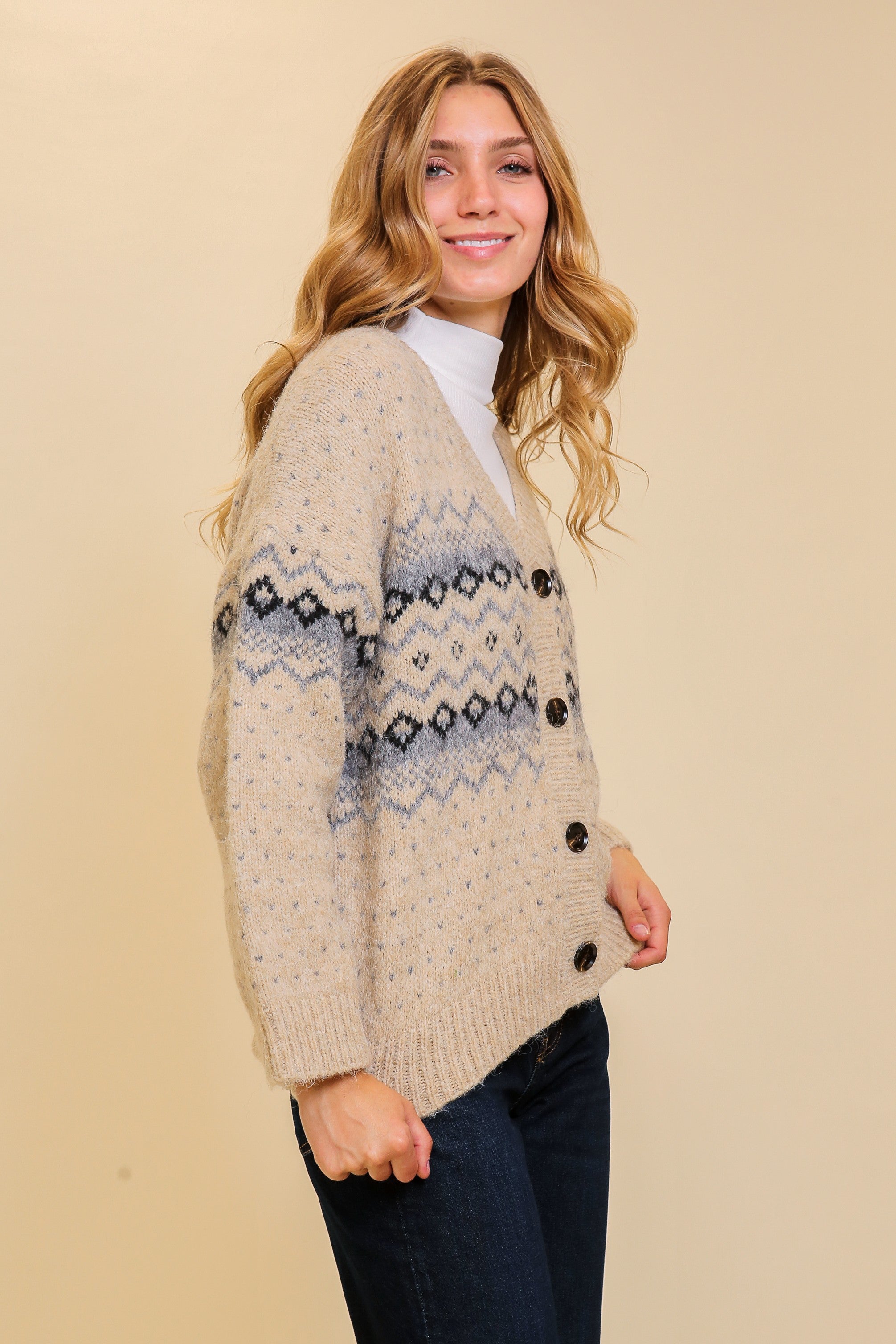 Grey Combo Argyle Cardigan