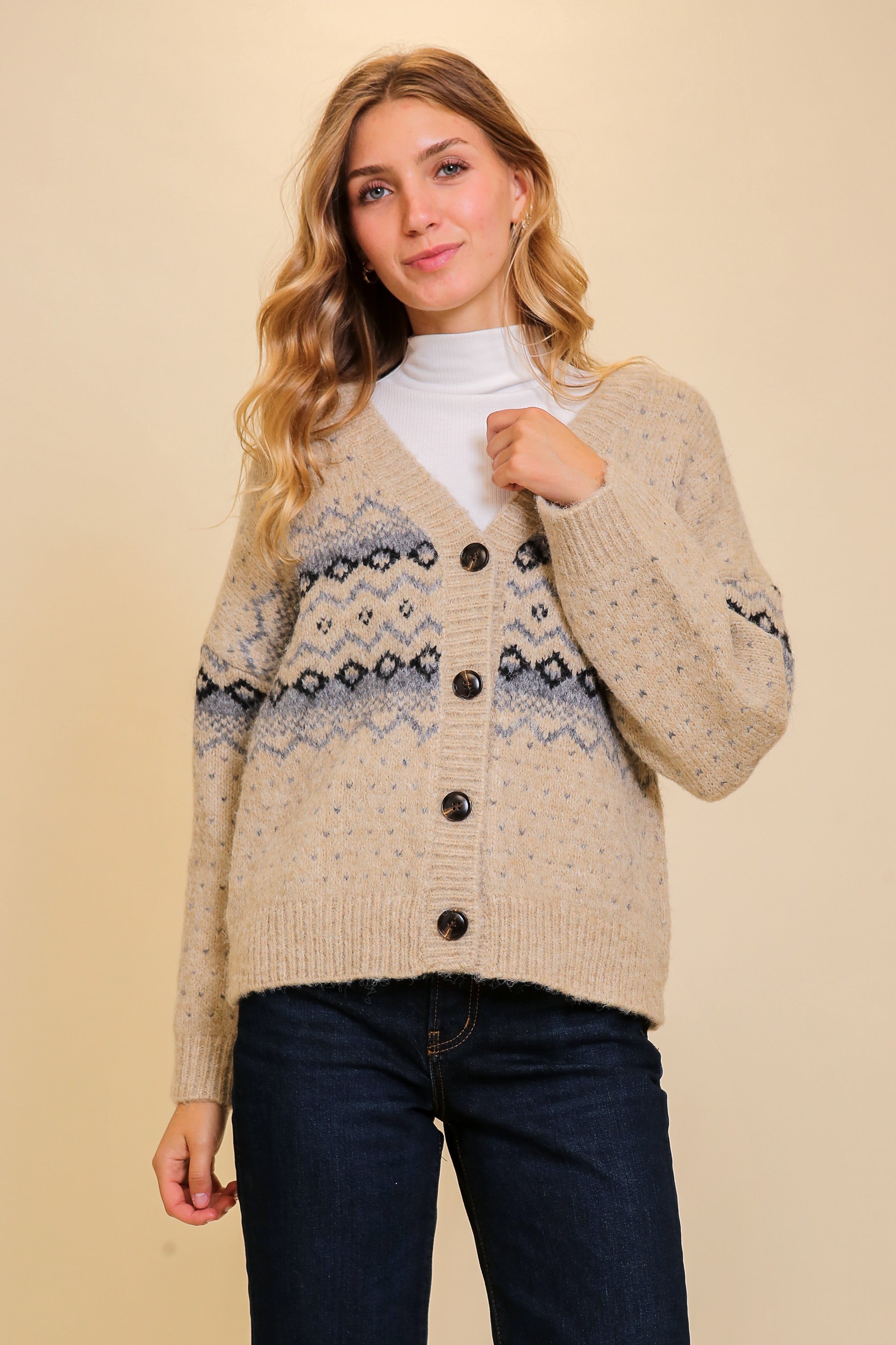 Grey Combo Argyle Cardigan