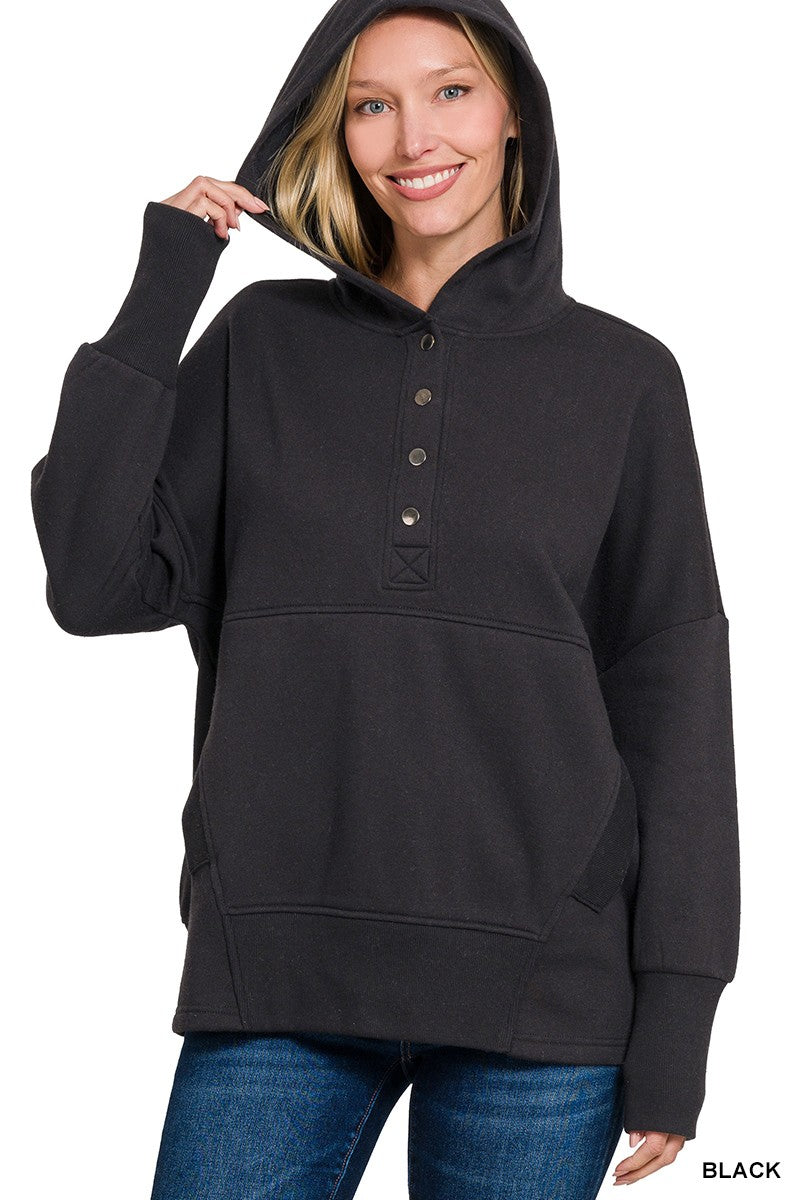 Fleece Half Snap Button Hooded Sweatshirts