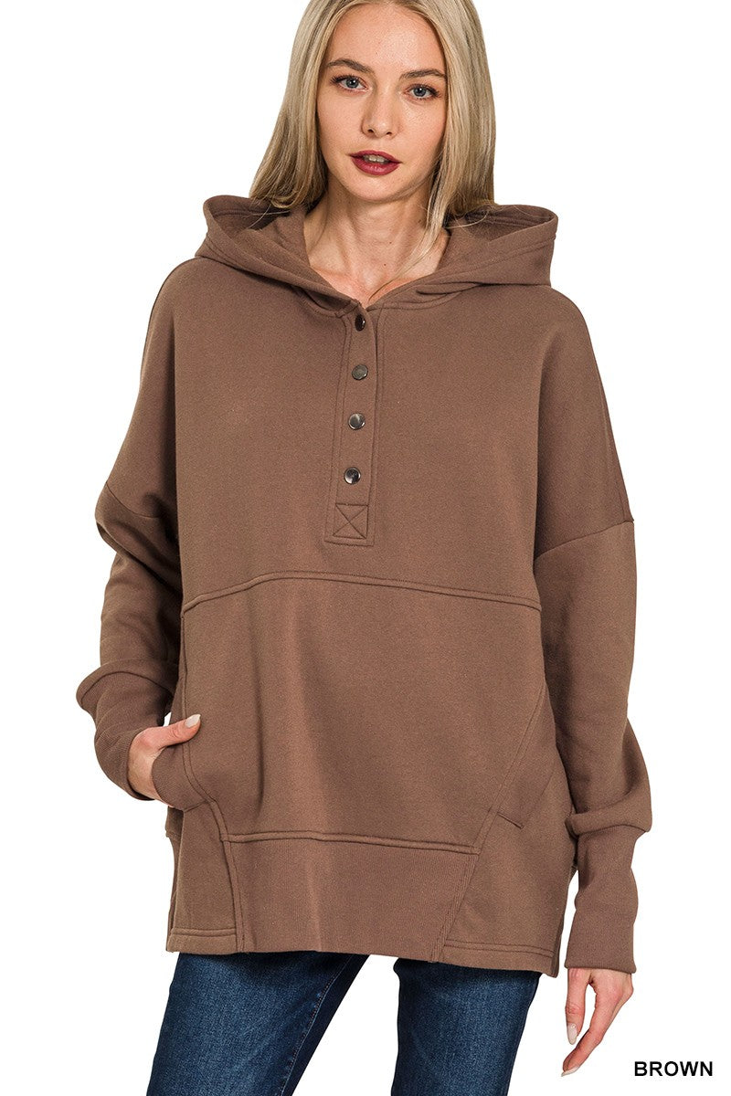 Fleece Half Snap Button Hooded Sweatshirts