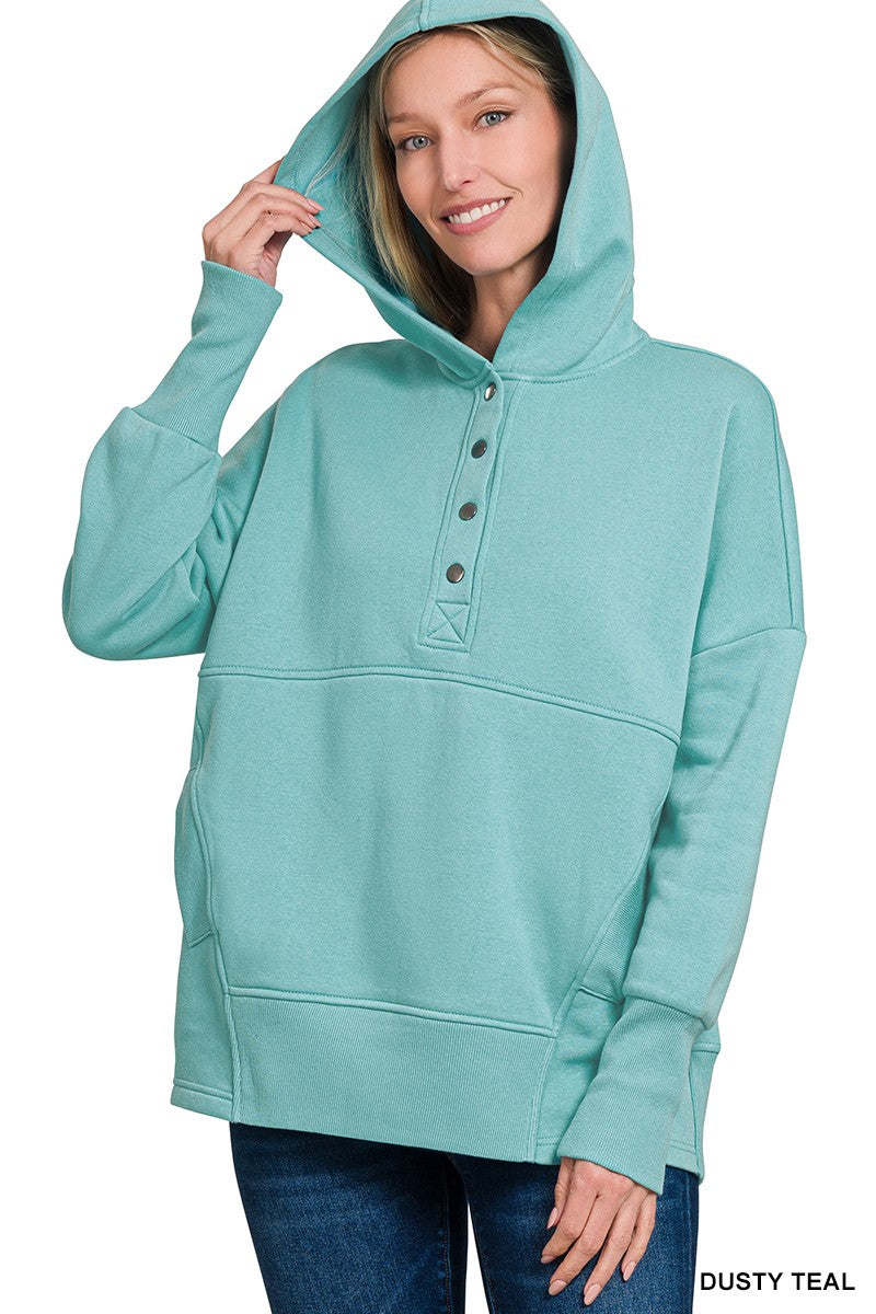 Fleece Half Snap Button Hooded Sweatshirts