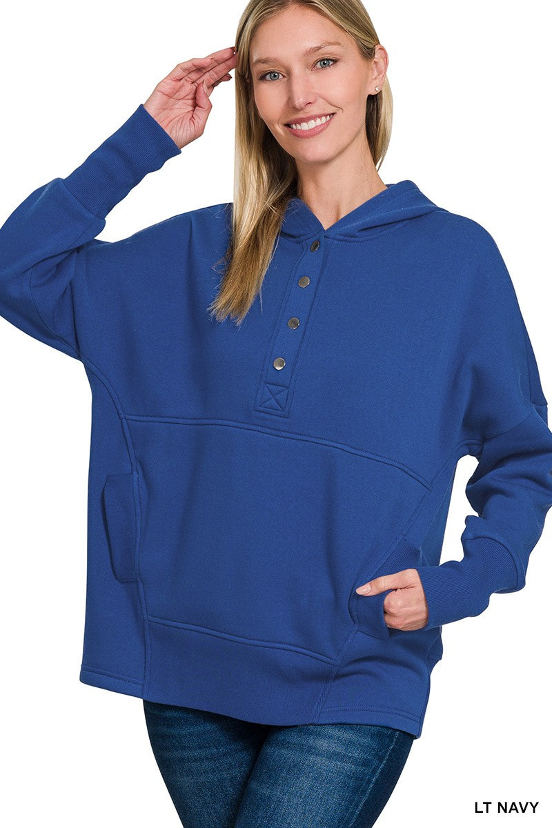Fleece Half Snap Button Hooded Sweatshirts