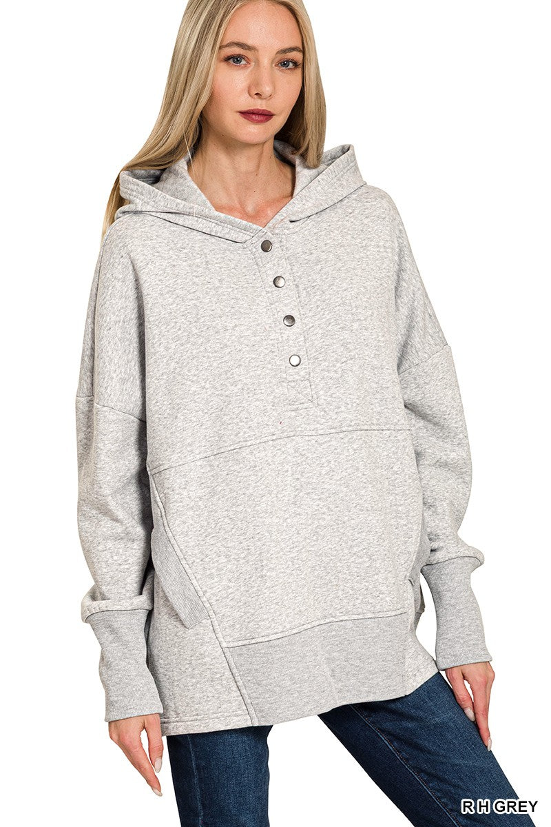 Fleece Half Snap Button Hooded Sweatshirts