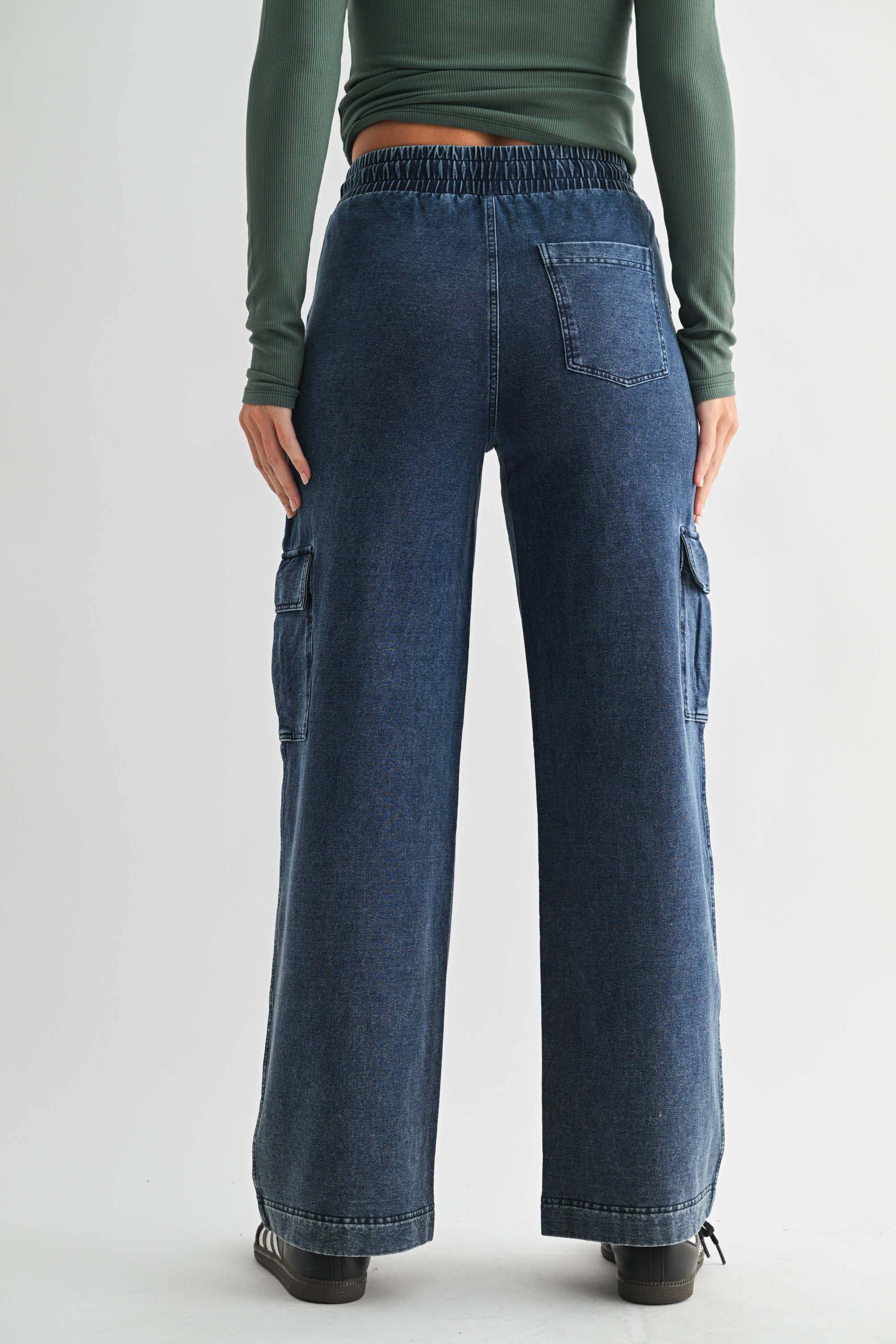 Mineral Wash Wide Leg Cotton Cargo Pants
