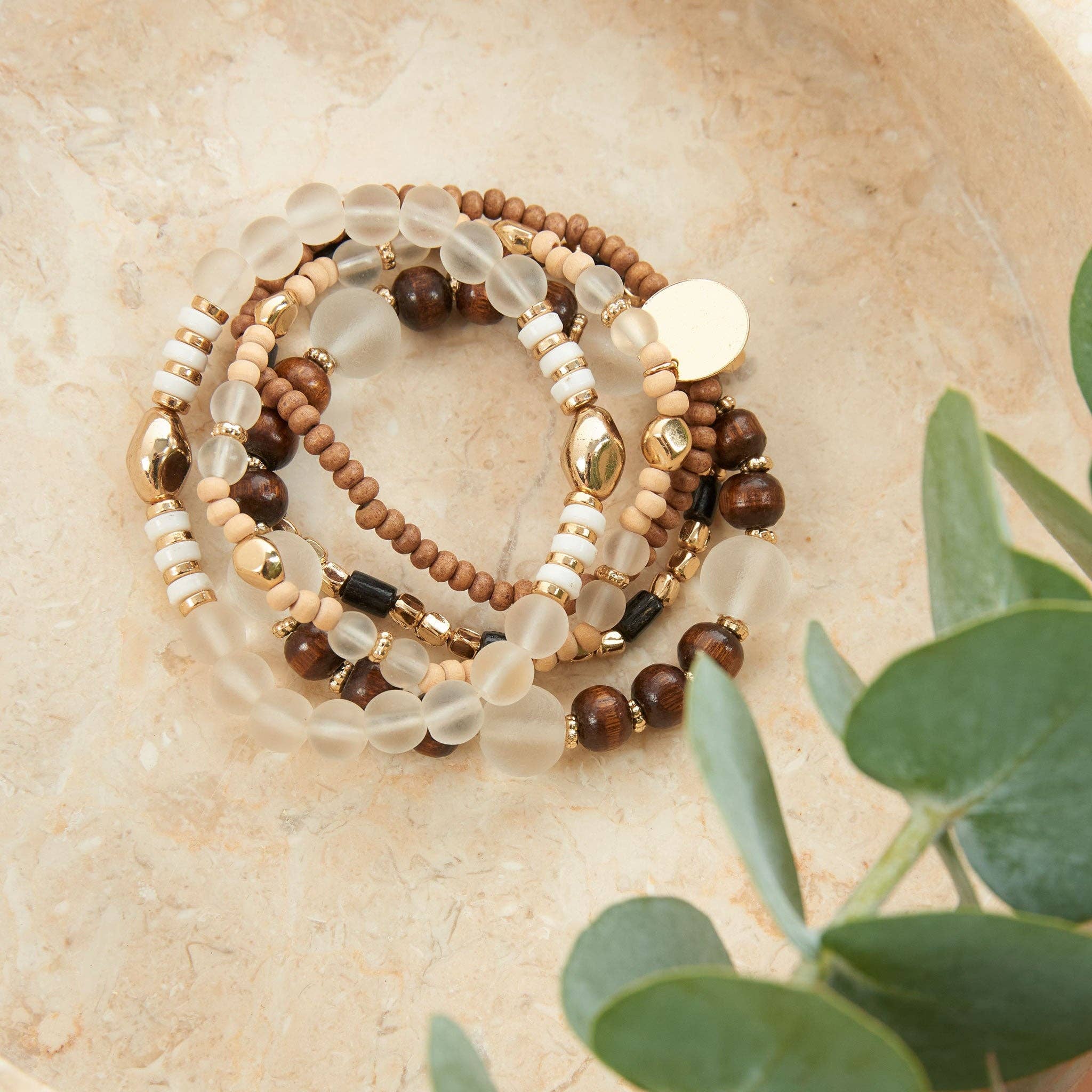 Wooden Bracelets – Aya Bracelet Set | Stackable Earth Tone Beads