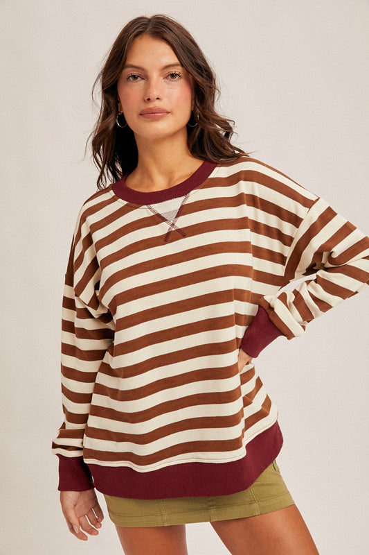 Color Contrast Stripe Oversized Top Hem and Thread