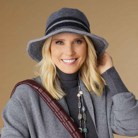 Grey Felted Peruvian Striped Hat: One Size Fall-Winter COCO + CARMEN