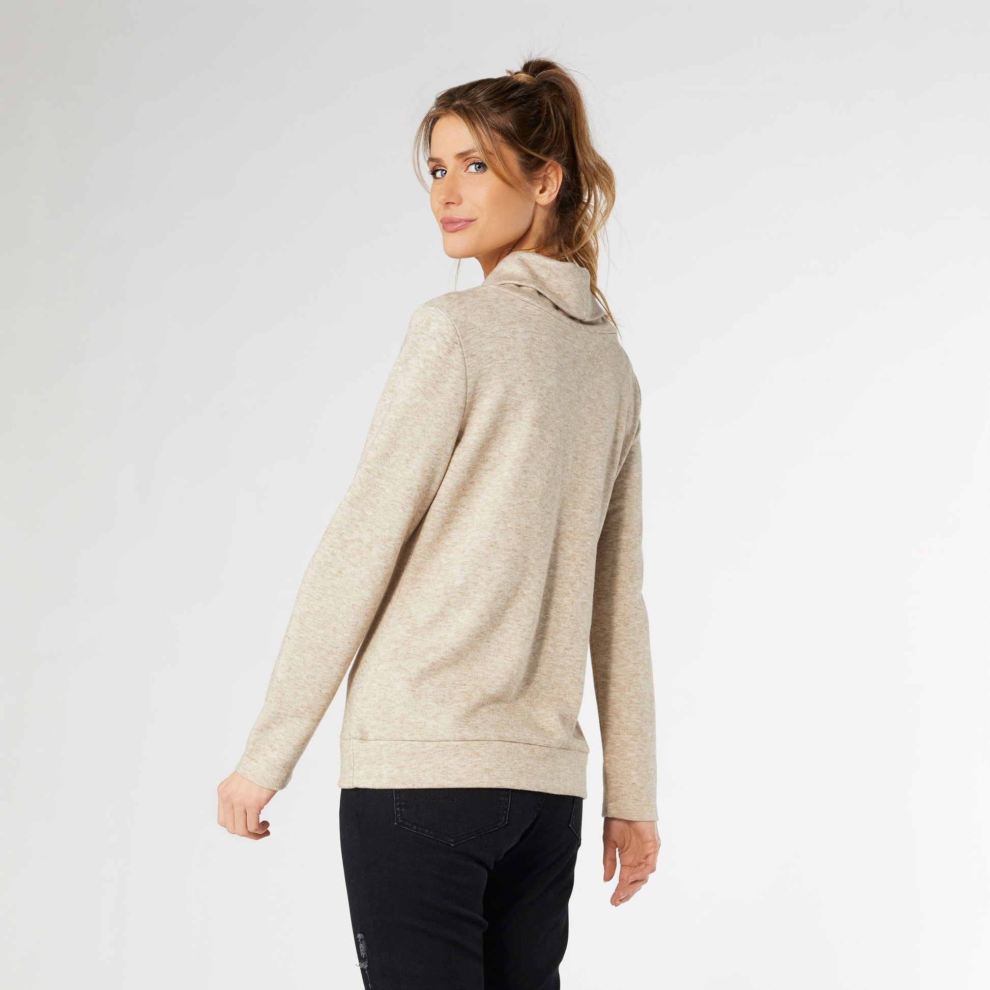 Rory Supersoft Cowl Neck Top in Oatmeal Heather Fall-Winter COCO + CARMEN