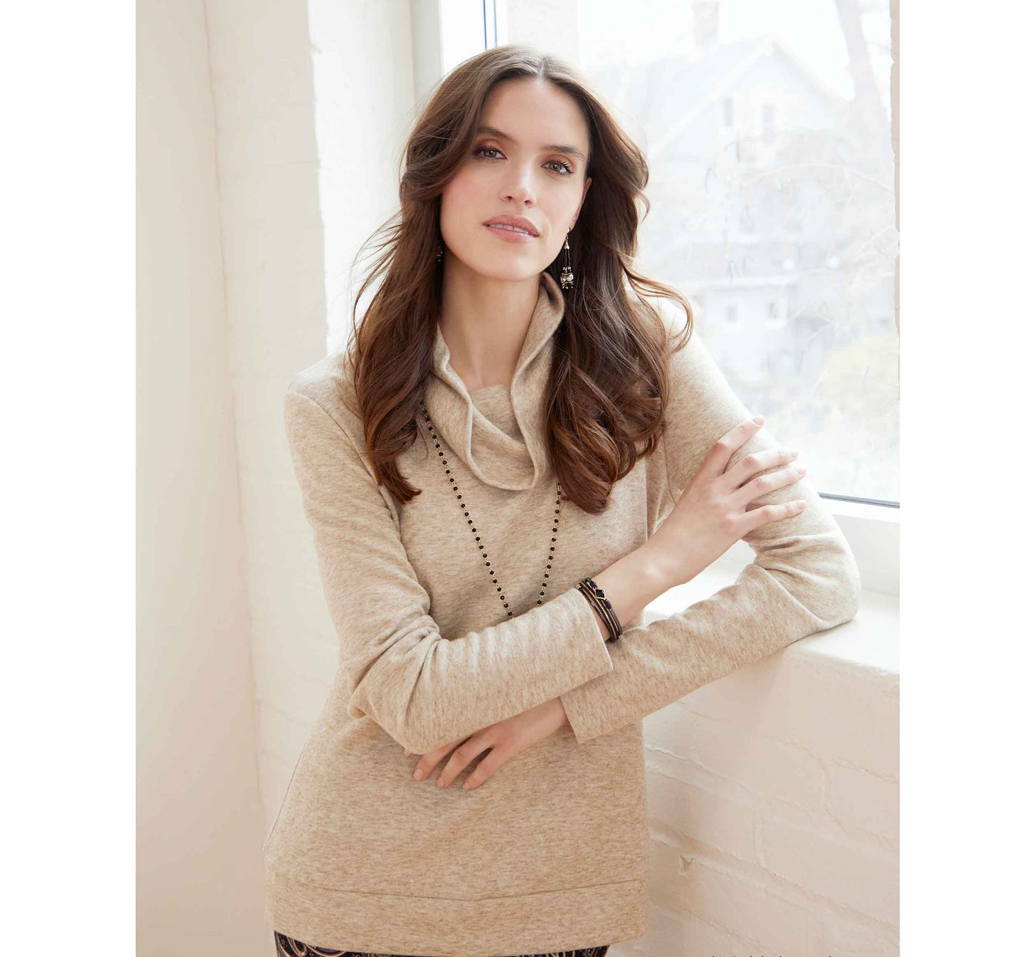 Rory Supersoft Cowl Neck Top in Oatmeal Heather Fall-Winter COCO + CARMEN