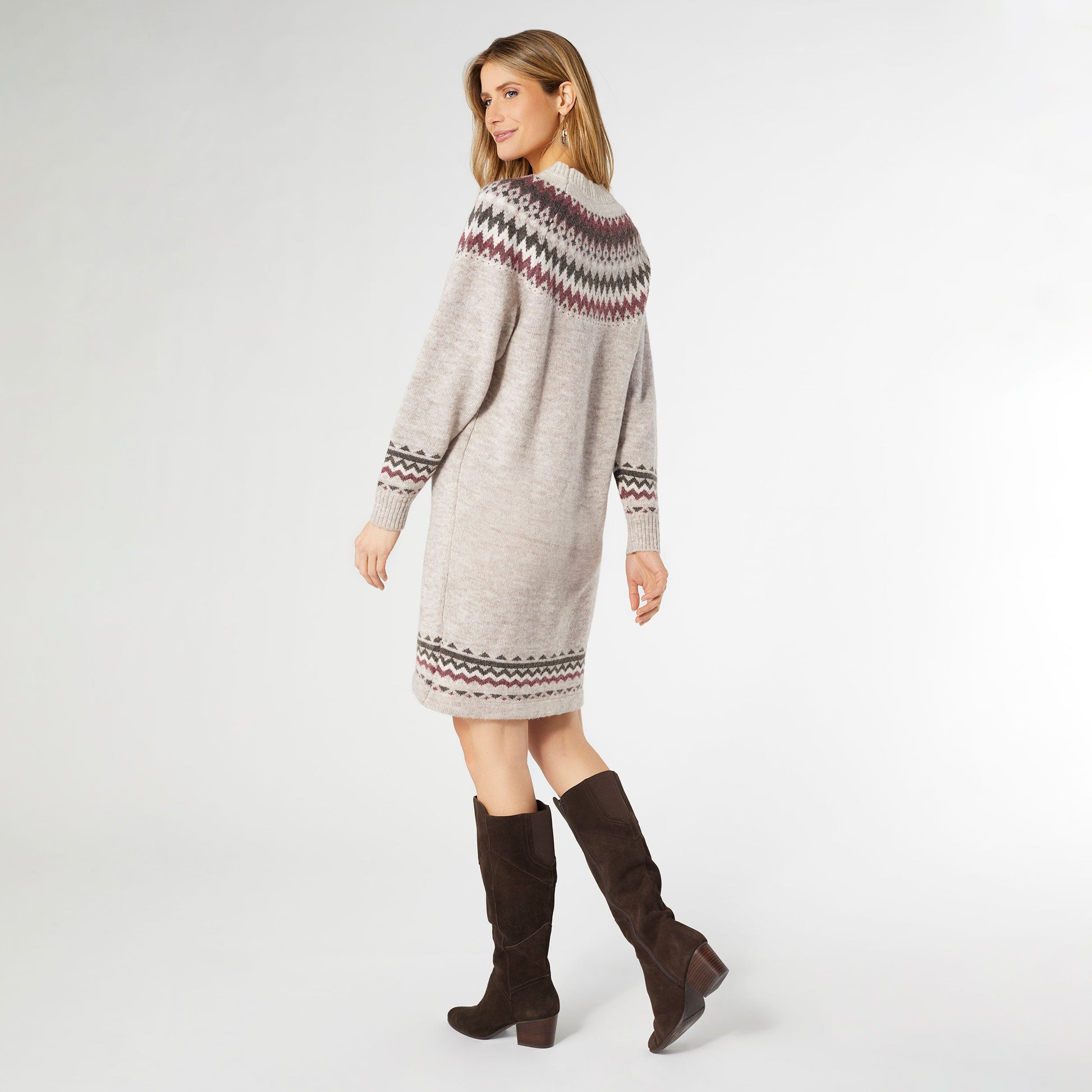 Taupe, Cream, & Wine Fair Isle Sweater Dress Fall-Winter COCO + CARMEN