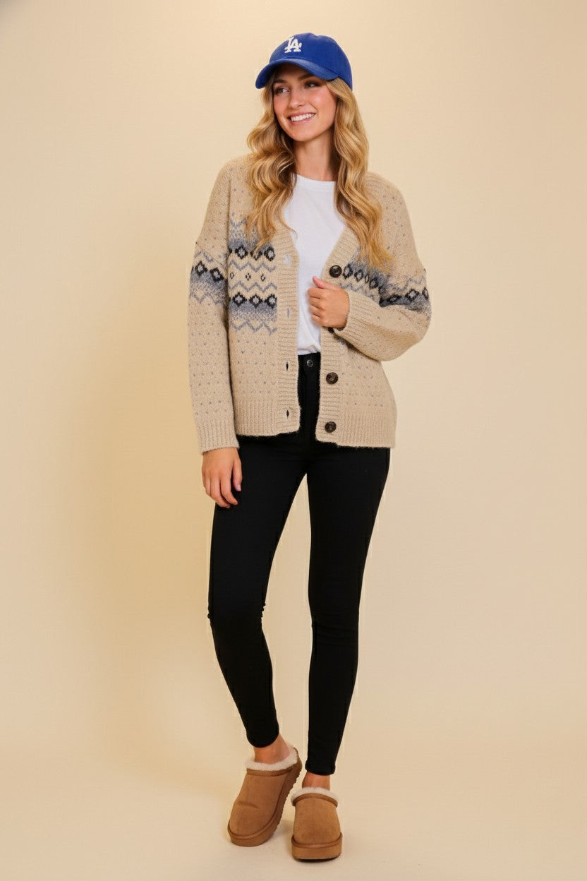 Grey Combo Argyle Cardigan