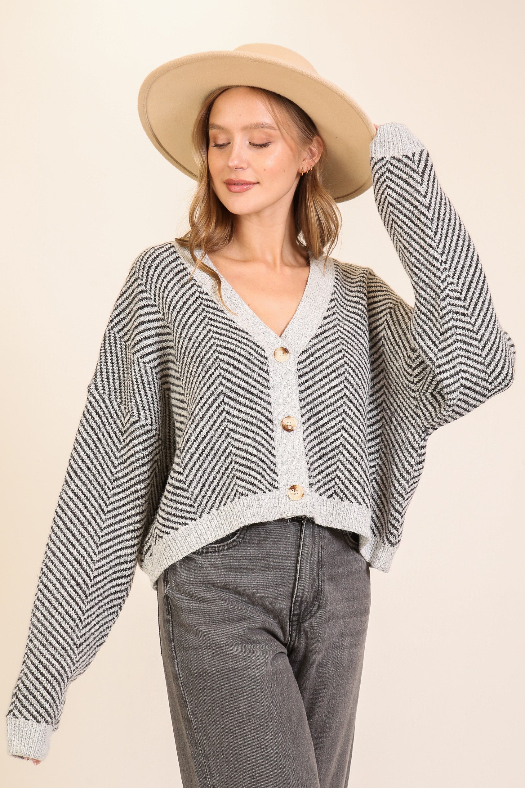Chevron Chic Button-up Cardigan