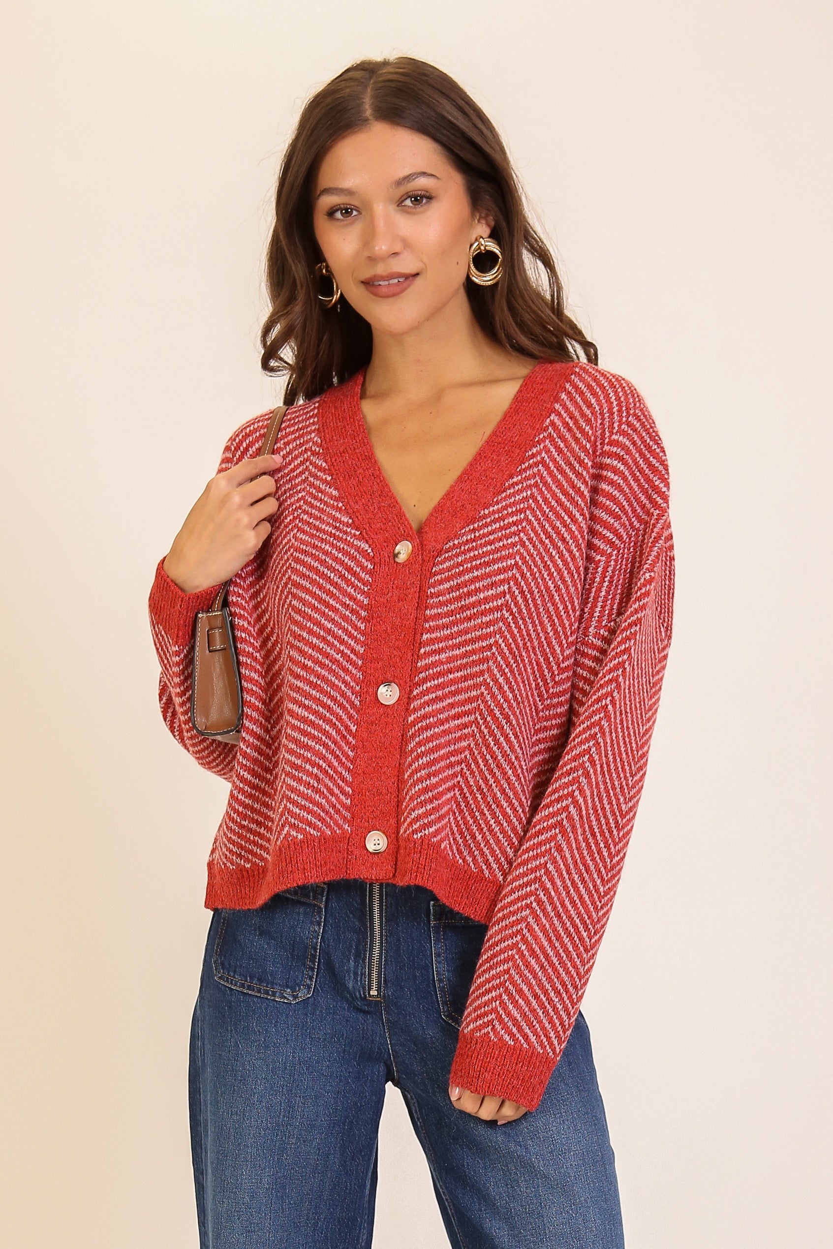 Chevron Chic Button-up Cardigan