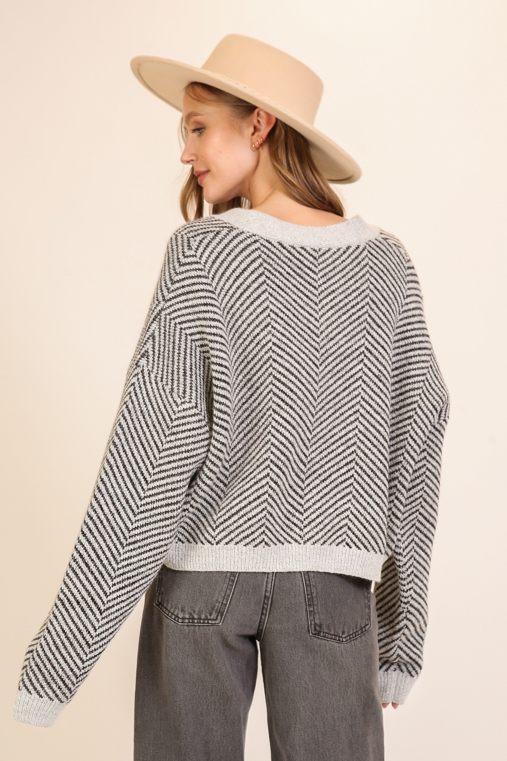 Chevron Chic Button-up Cardigan