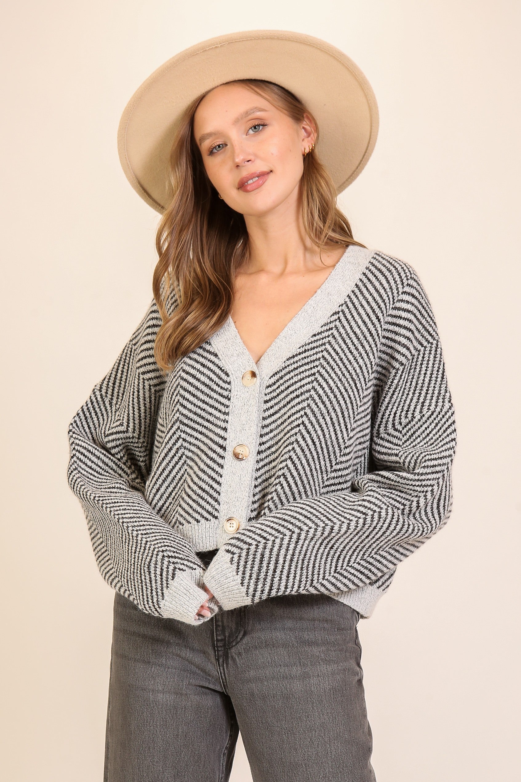 Chevron Chic Button-up Cardigan