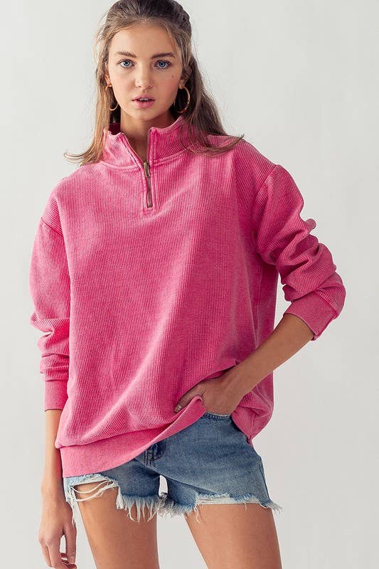Vintage Washed Quarter Zip Ribbed Sweatshirt