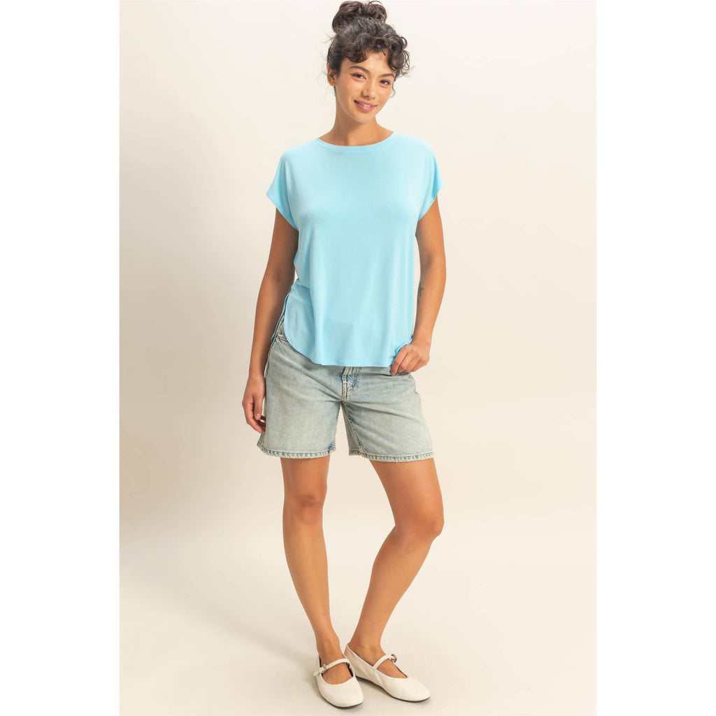 Relaxed Dolman Short Sleeve  Round Neck Top