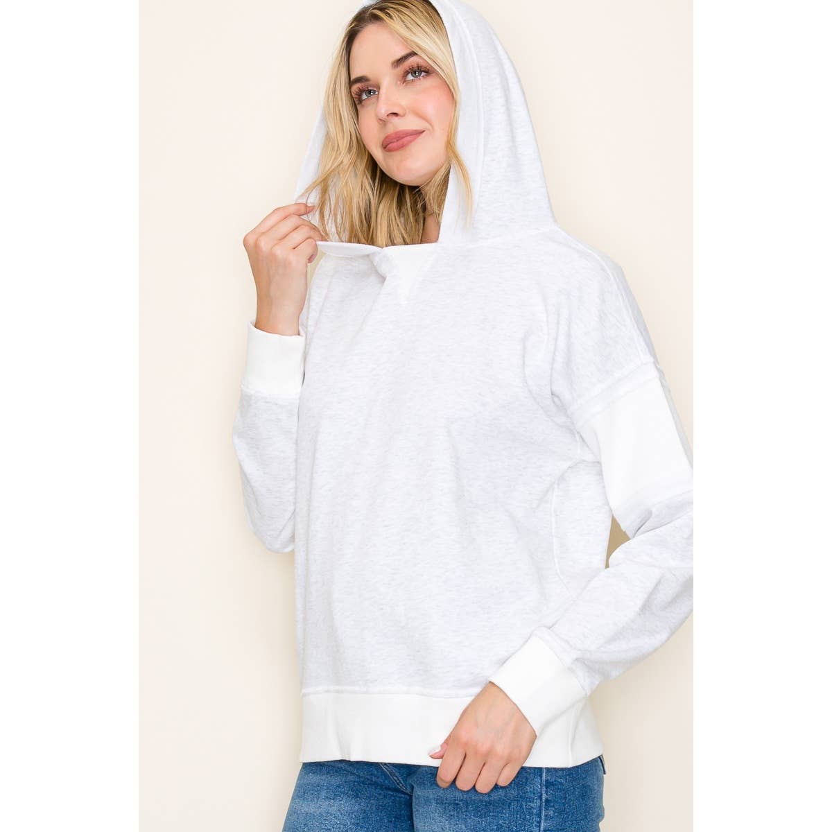 Pullover Hoodie - Heather Grey Contrast Cozy French Terry Top