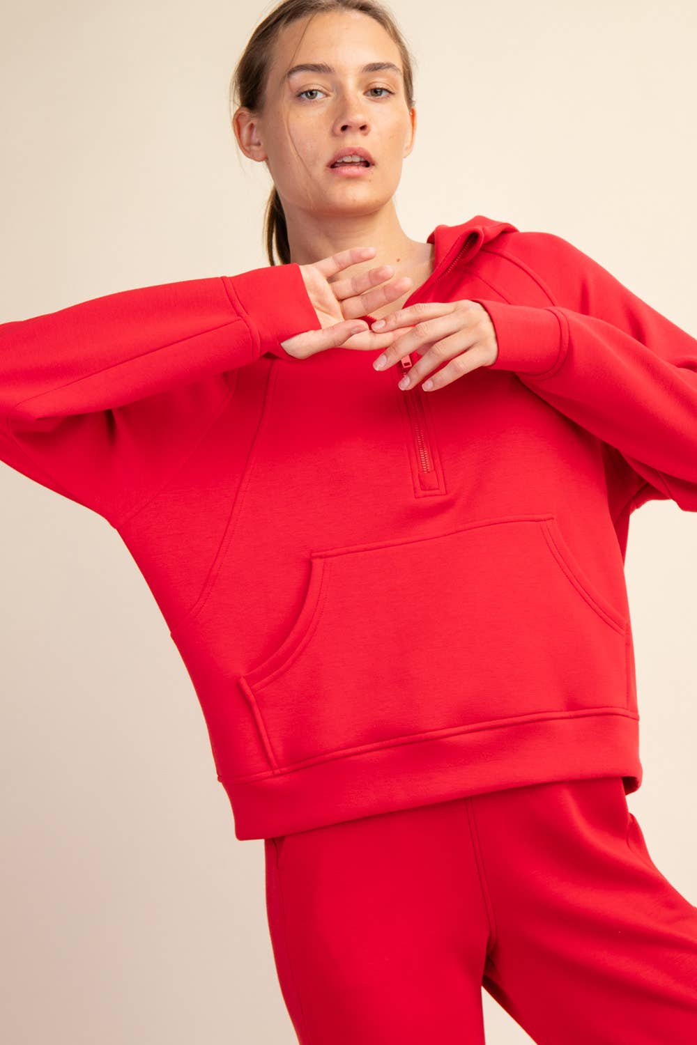 Modal Scuba Cropped Quarter Zip Hoodie