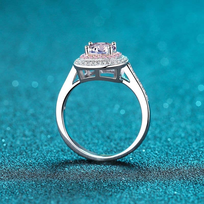 Pink Halo Moissanite Engagement Ring in 925 Sterling Silver Core Perimade & Co. LLC