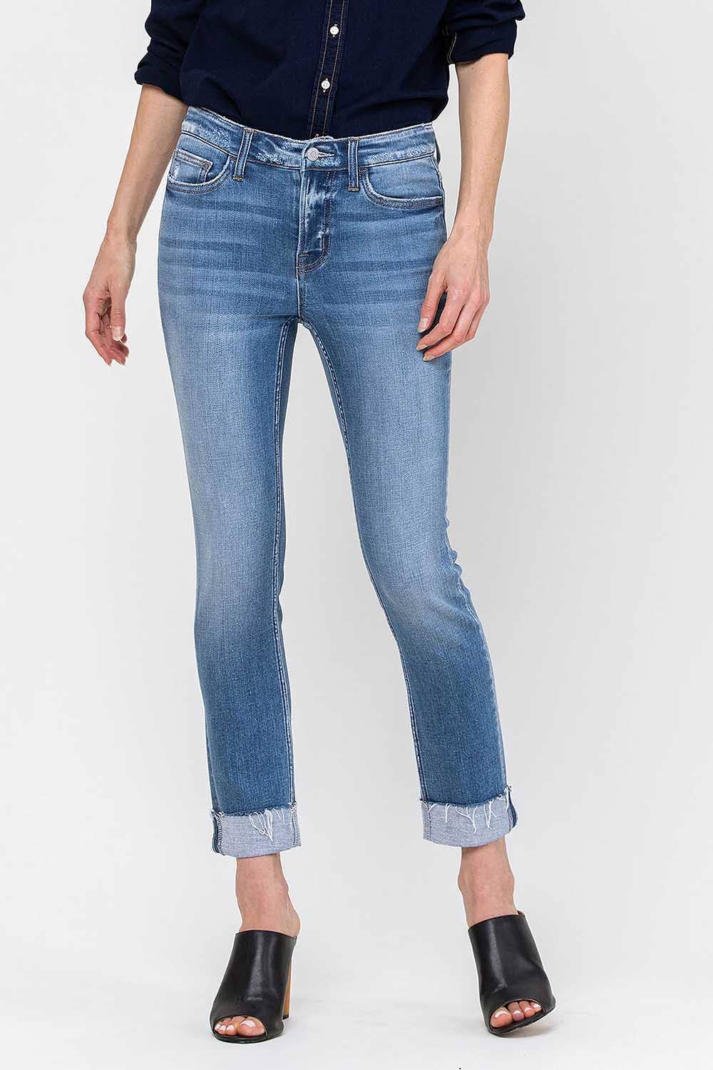 JANET MID RISE CUFFED CROPPED STRAIGHT JEANS Spring-Summer FLYING MONKEY