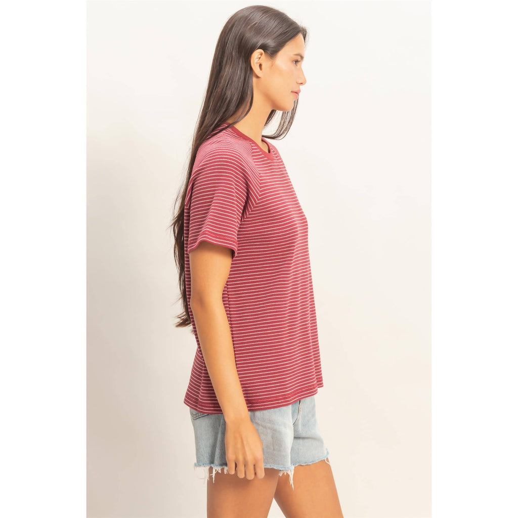 Textured Striped Raglan Sleeve Tee
