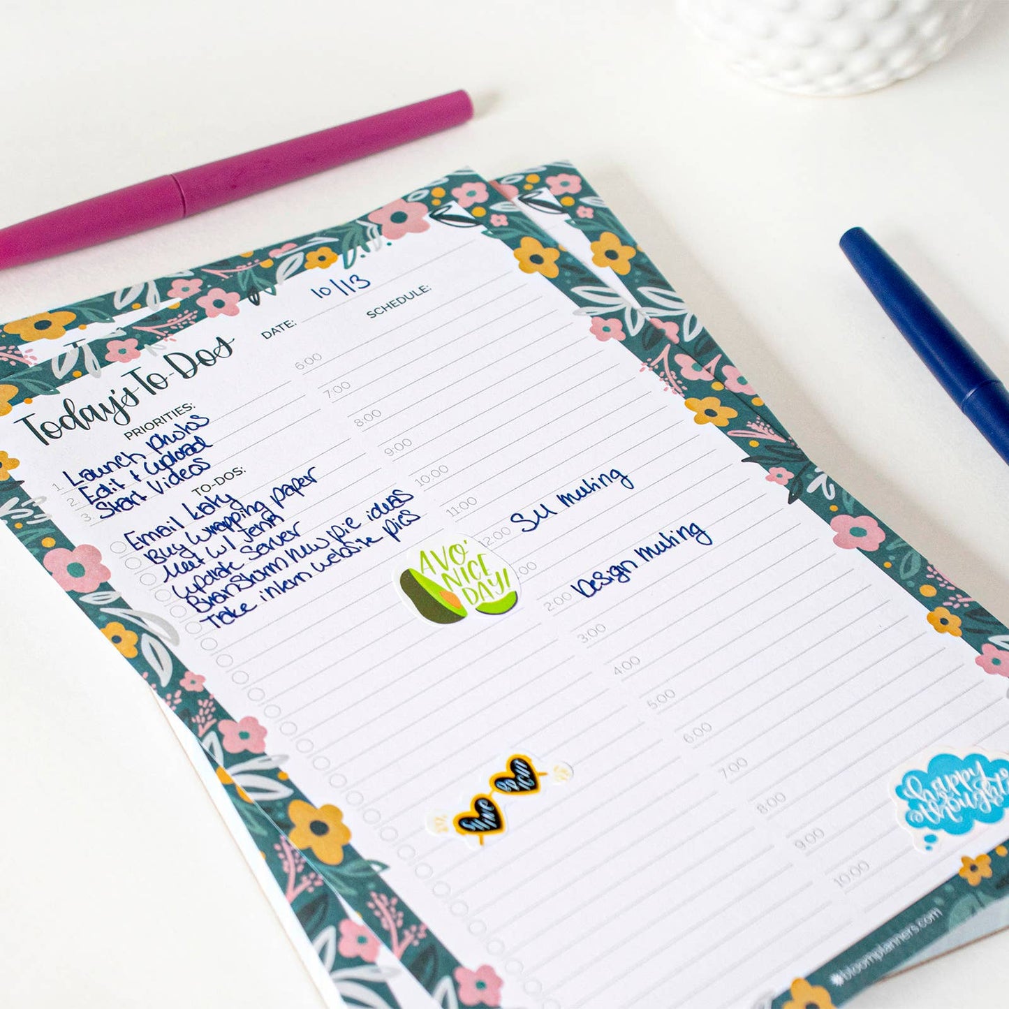6x9 Timed Daily Planning Pad, Choose Design: Garden Blooms Core bloom daily planners