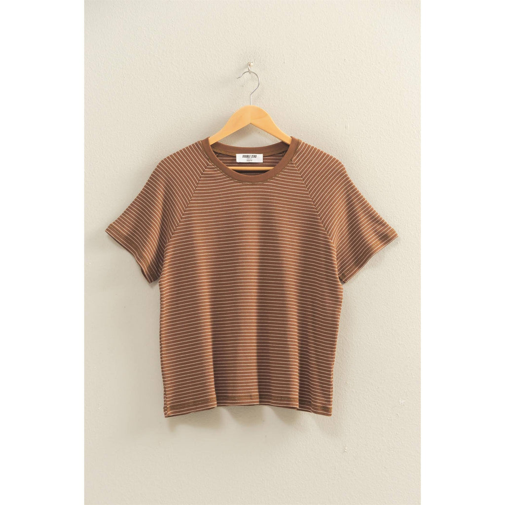 Textured Striped Raglan Sleeve Tee