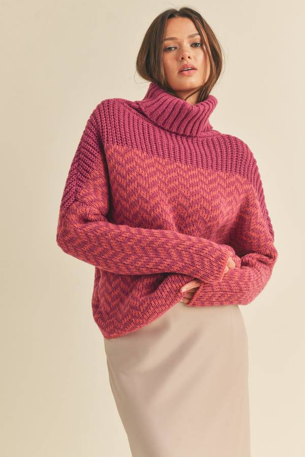 Turtleneck Chevron Knit Sweater