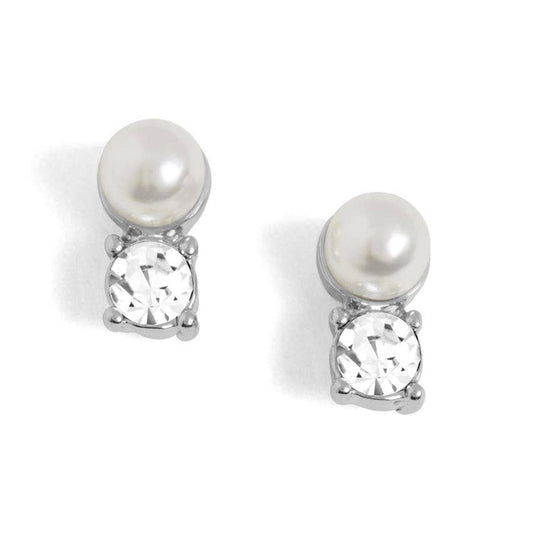 Pearl Stone Stud Earrings - Silver Whispers