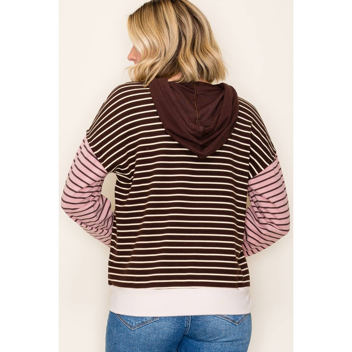 COLOR BLOCKED STRIPE HOODIE TOP