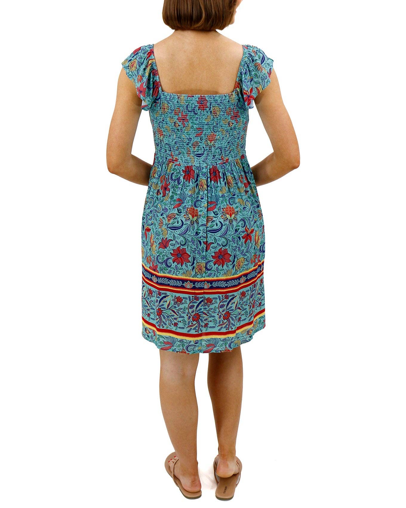 Border Print Smocked Dress in Blue Floral Print Spring-Summer Grace and Lace