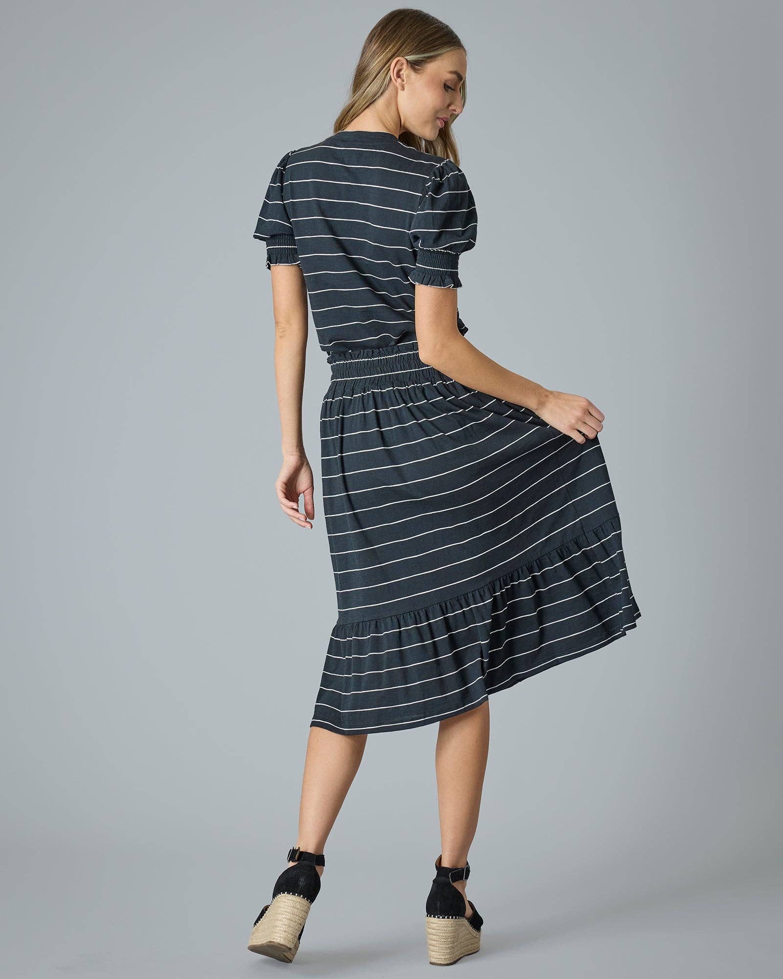 Tres Belle Skirt In Black with White Stripes Spring-Summer Downeast