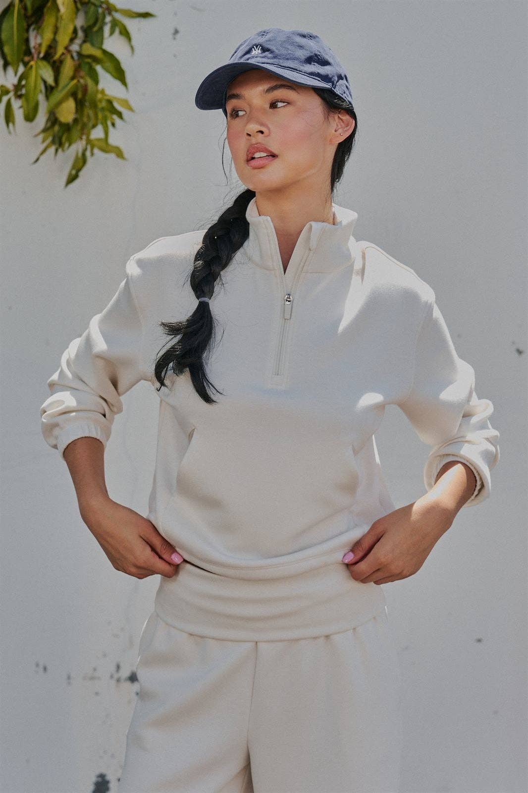 Scuba Knit Half Zip Pullover with Stand Collar
