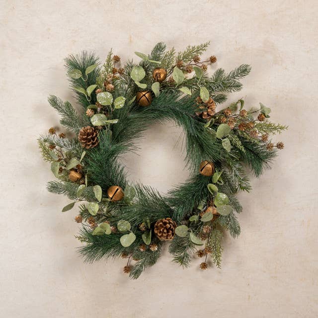 Ragon House - 24" PINE, EUCALYPTUS & PINECONE W/ BELLS WREATH  Ragon House