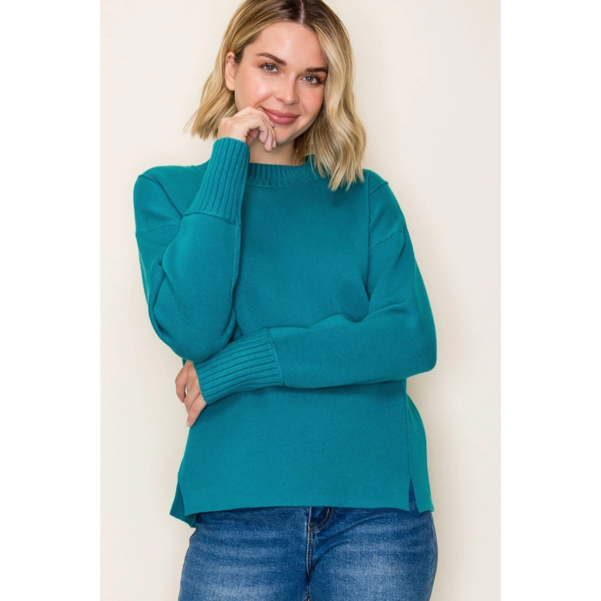 Mock Neck Heavy Solid Sweater In Jade