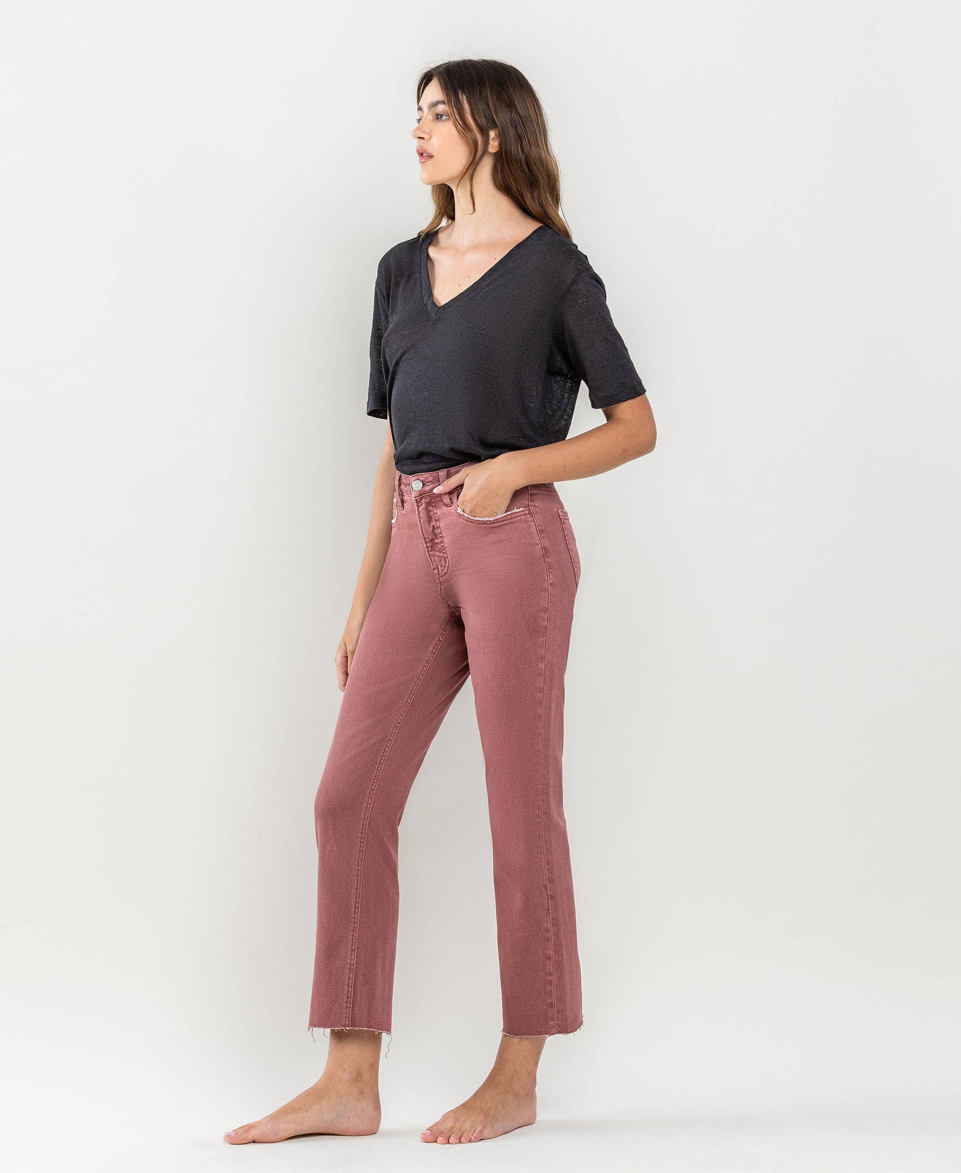 WINE TUMMY CONTROL HIGH RISE CROP STRAIGHT JEANS Fall-Winter Lovervet by VERVET