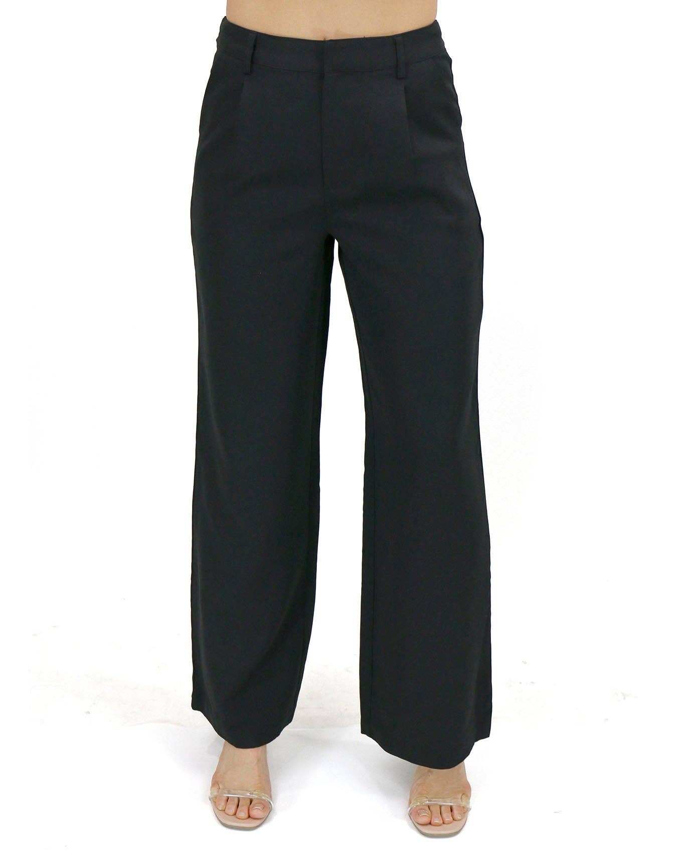 Wide Leg Pants – Pocketed High Waist Black Pants for Work & Dress Up