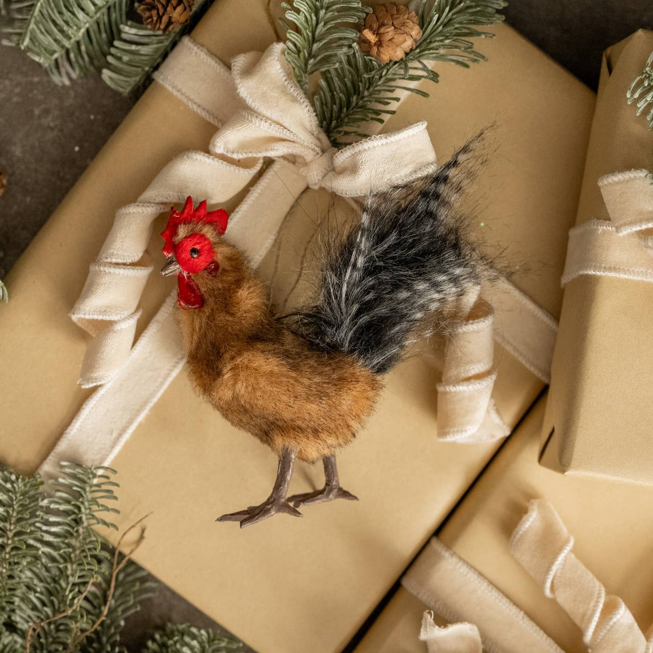 FUR ROOSTER ORNAMENT