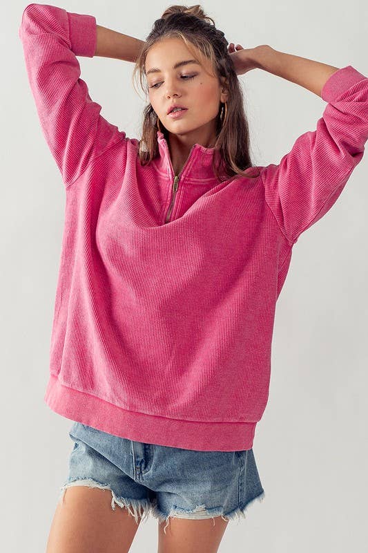 Vintage Washed Quarter Zip Ribbed Sweatshirt