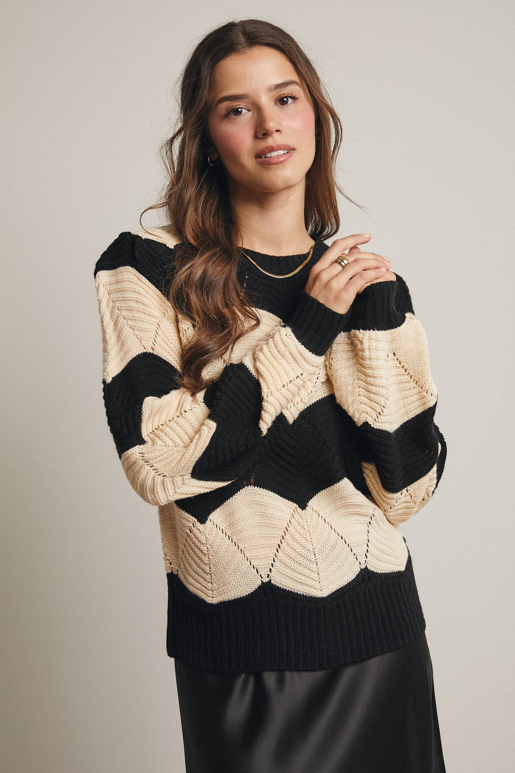 Wave Knit Chevron Pullover