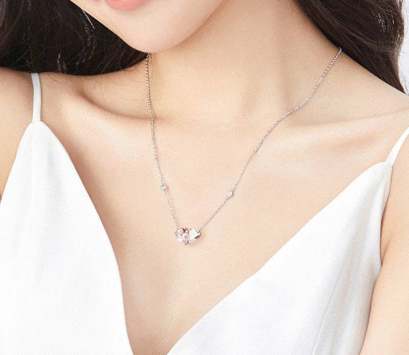 Perimade & Co. LLC - Pink Heart Charm Layering Necklace in 925 Sterling Silver Perimade & Co. LLC