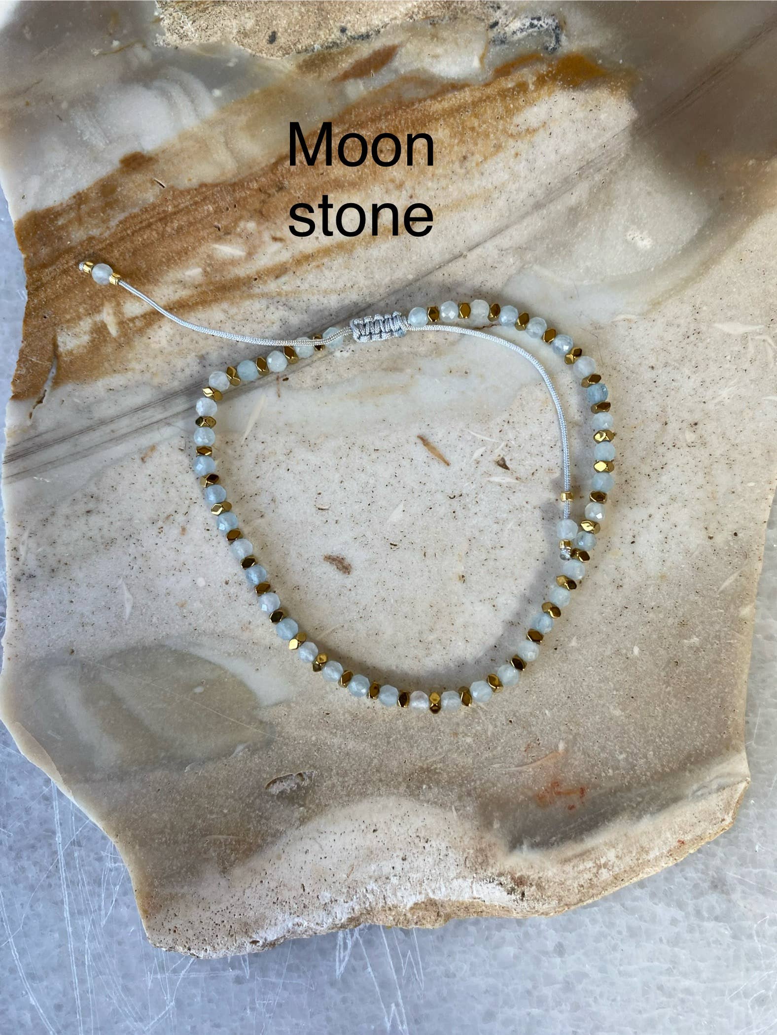 Tiny Semi-Precious Stone Brass Spacer Beaded Bracelet Adjust