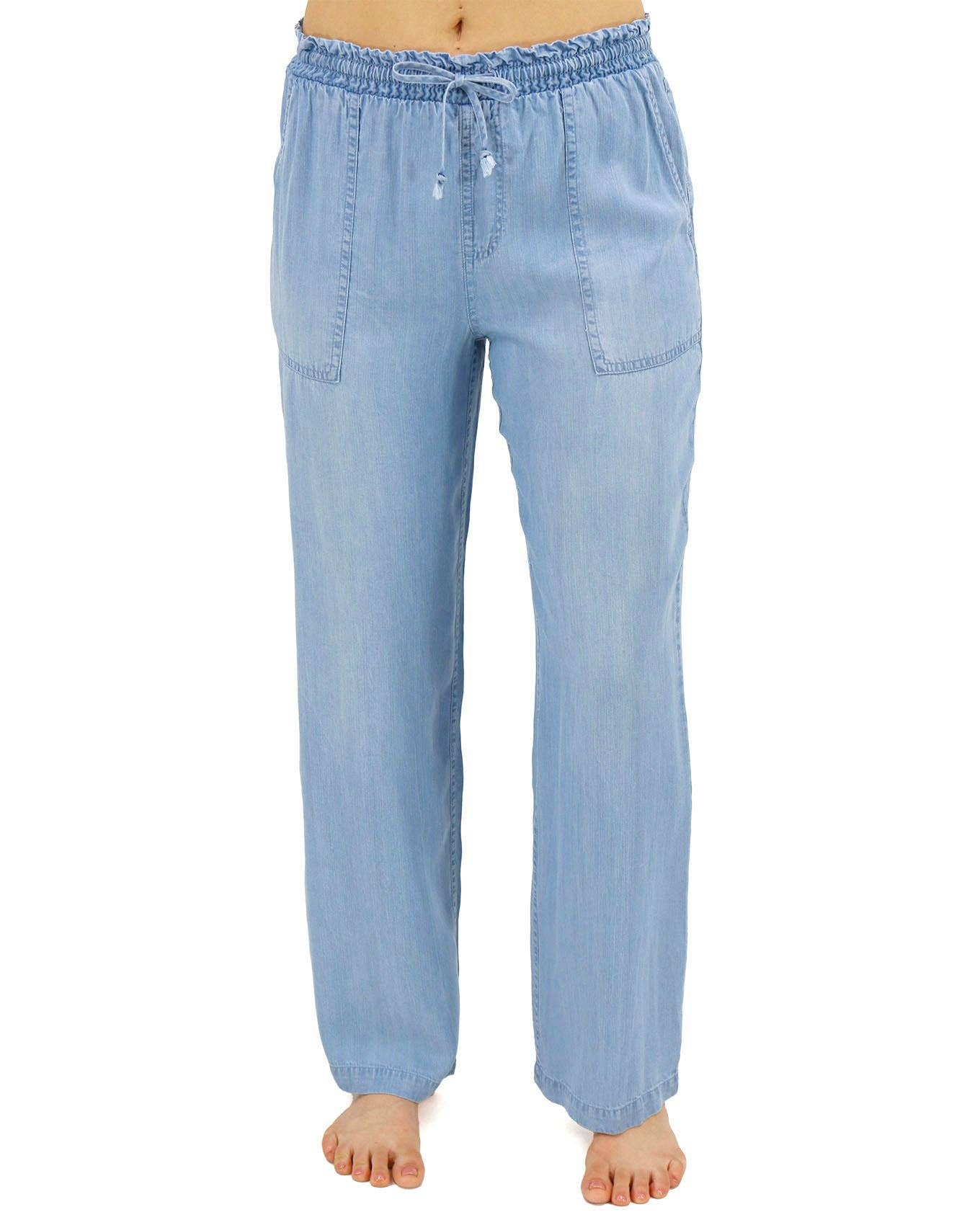 Tencel™ Lyocell Drawstring Wide Leg Pants in Chambray Wash Spring-Summer Grace and Lace