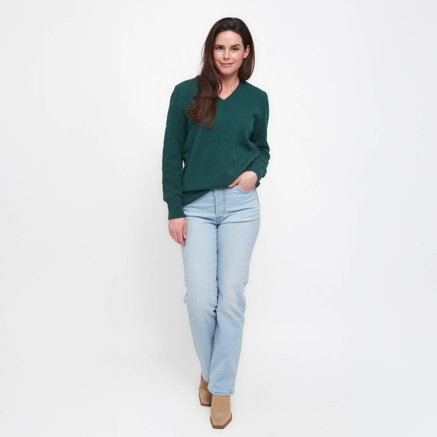 Elsie & Zoey - Emery Diamond Crochet Sleeve V-Neck Sweater